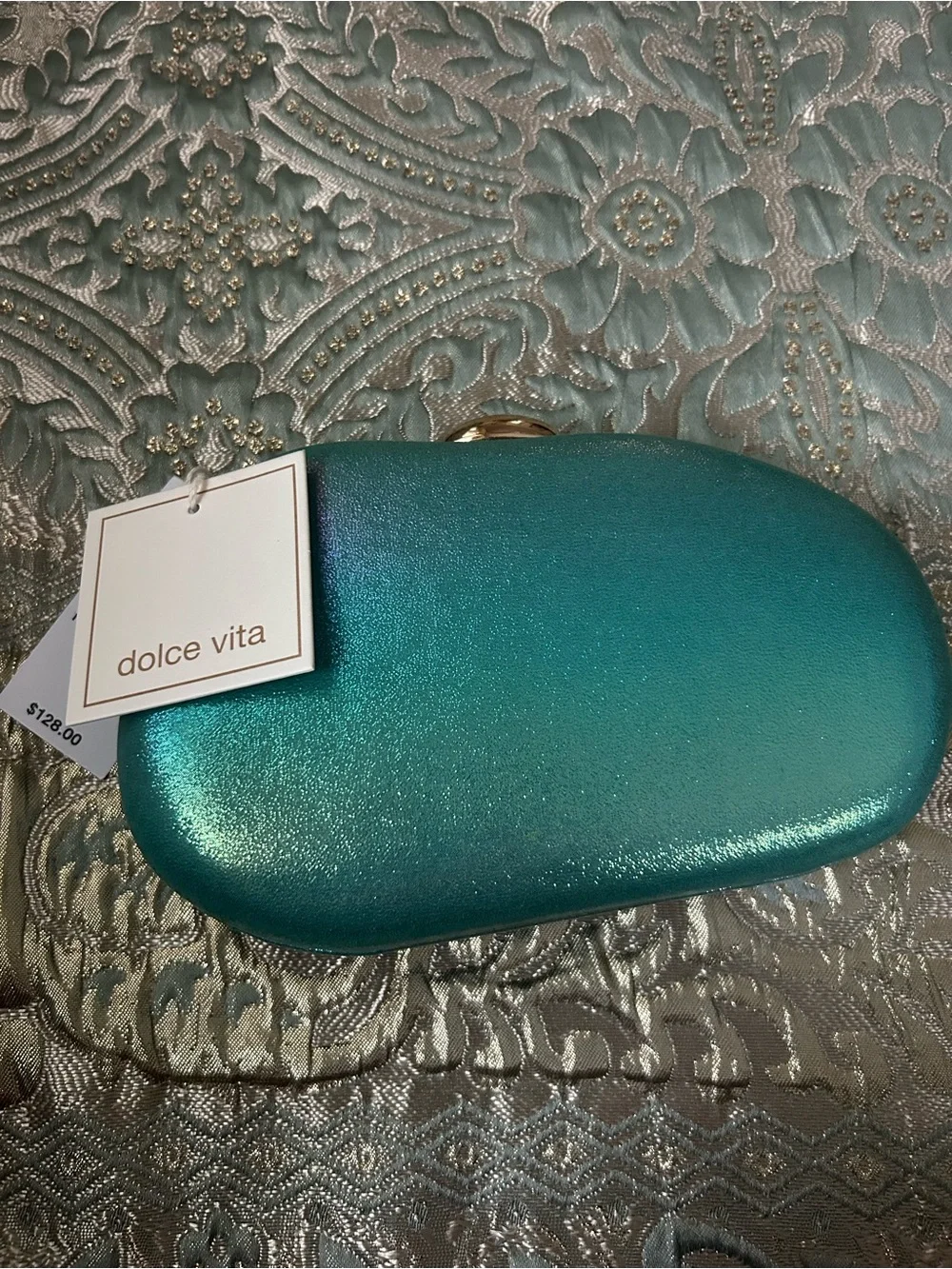 Dolce Vita Teal Hardshell Clutch with Gold Accent